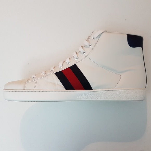 Gucci White Bee Ace High-Top Sneakers  Gucci M Siz - Picture 6 of 8